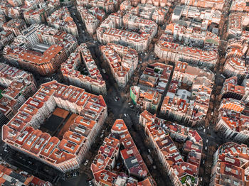 High angle view of buildings in city