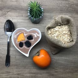 High angle view of breakfast on table