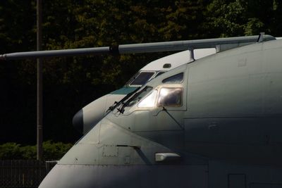 Close-up of airplane at night