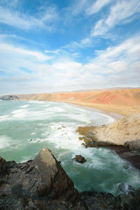 Scenic view of sea against cloudy sky