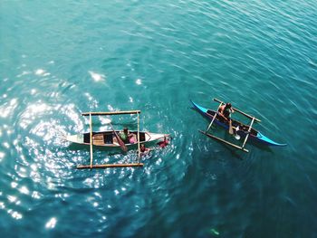 High angle view of people in lake