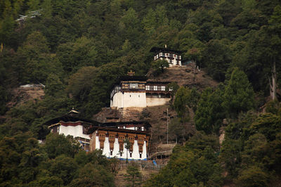 High angle view of building in forest