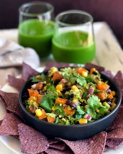 Close-up of salad in bowl on table