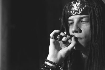 Close-up of a man smoking