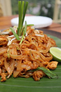 Close-up of pad thai served on table