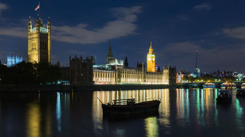 City lit up at waterfront