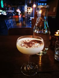 Close-up of beer glass on table at restaurant