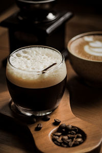 Close-up of cappuccino on table