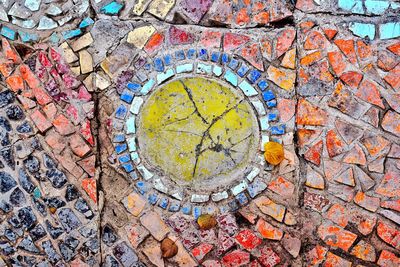 Close-up of multi colored stone wall