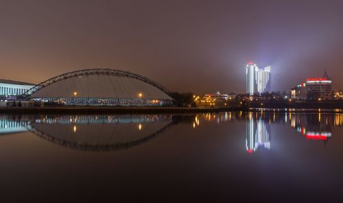 Reflection of illuminated buildings in water