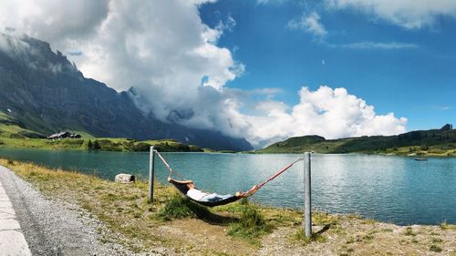 Scenic view of lake against sky