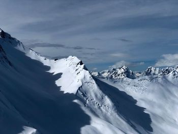 Scenic view of snowcapped mountains against sky