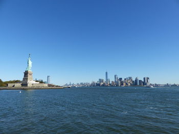 Scenic view of sea against clear blue sky