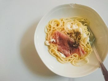 High angle view of food served in plate