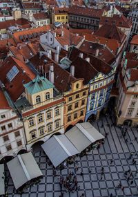 High angle view of buildings in town