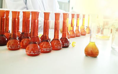 Close-up of bottles on table