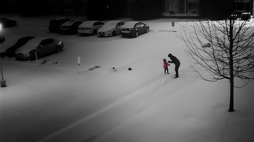 High angle view of people on snow