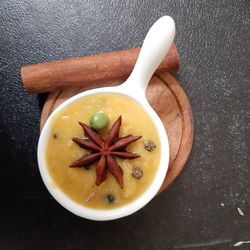 High angle view of fruits in bowl on table