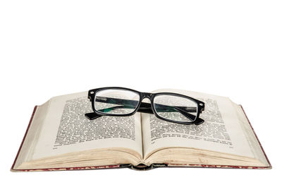 Close-up of sunglasses against white background