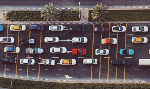 Directly above shot of cars on road in city