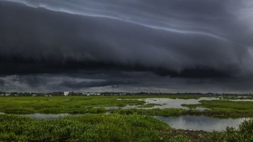 Scenic view of landscape against cloudy sky