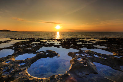 Scenic view of sea against sky at sunset