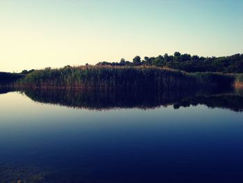 Scenic view of lake against clear sky