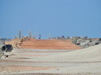 Panoramic view of desert against clear sky