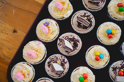 High angle view of food on table