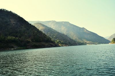 Scenic view of lake against clear sky