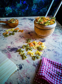 High angle view of food on table