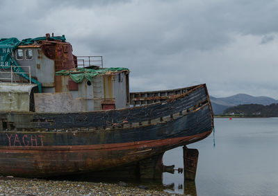 Side view of cropped abandoned ship