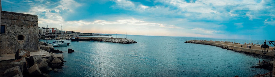 Panoramic view of sea against buildings