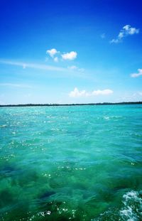 Scenic view of sea against blue sky