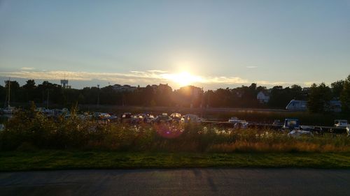 Scenic view of river at sunset