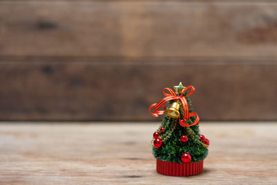 Close-up of christmas decoration on table