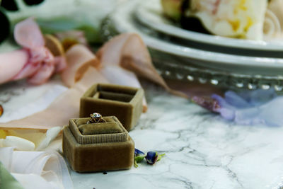 Close-up of cake on table