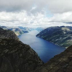 Scenic view of mountain against cloudy sky