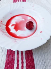 High angle view of dessert in plate on table