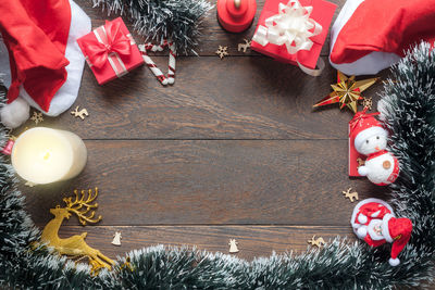 Directly above shot of christmas decorations on table