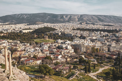 High angle view of townscape against sky