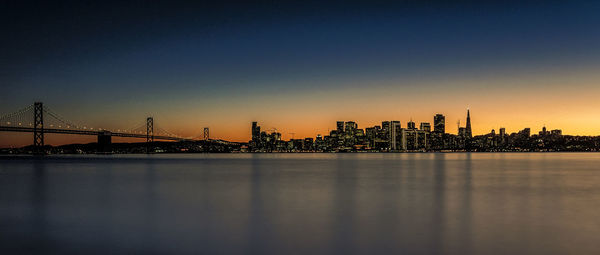 City skyline at sunset