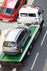 High angle view of vehicles on road