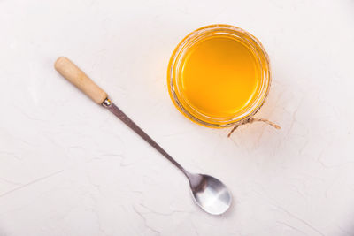 High angle view of ghee butter on table