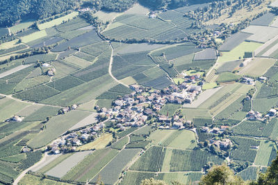 High angle view of village on field