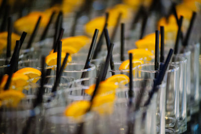 Empty glass with orange slices and stirrer