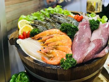 High angle view of fish on table