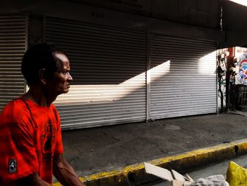 Side view of man working