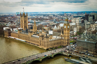 High angle view of bridge over river in city