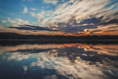 Scenic view of lake at sunset